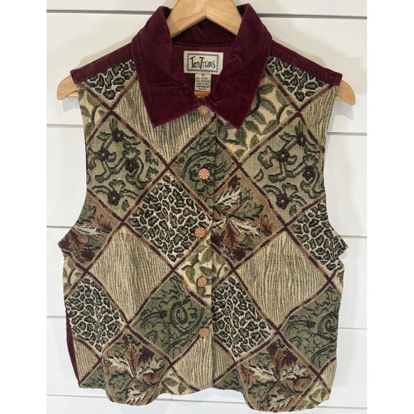 Tantrums Jackets & Blazers - Vintage TanTrums Tapestry Embellished Maroon Leopard Print Vest Women's Size XL